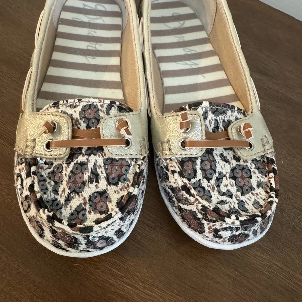 Girls' Leopard Print Slip-On Boat Shoes in Beige